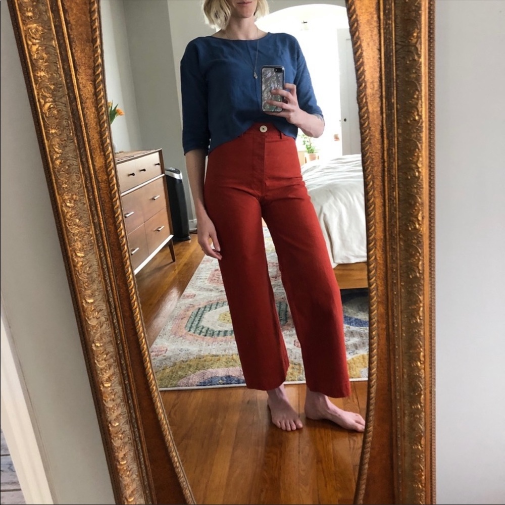Jesse Kamm Red Wide Leg Pants